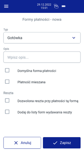 dodawanie formy płatności